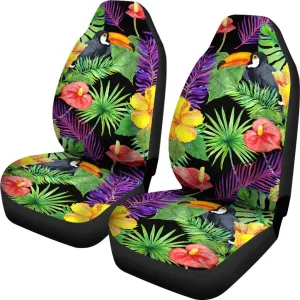 3D Print Front Seat Cover For A Car, Dark Hawaii Tropical Pattern Print Universal Fit Car Seat Covers