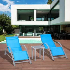 3pc Patio Lounge Chair Set with Table - Blue