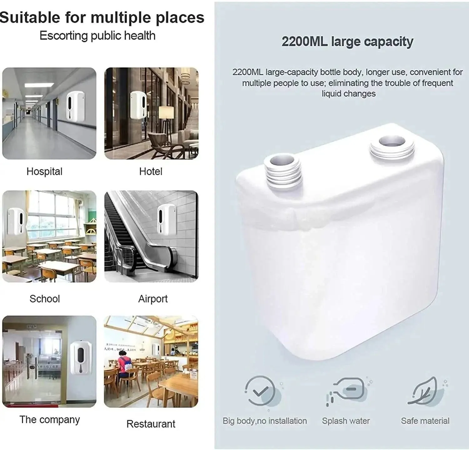 Automatic Sensor Hand sanitizer Liquid Alcohol Dispenser 2200ml White