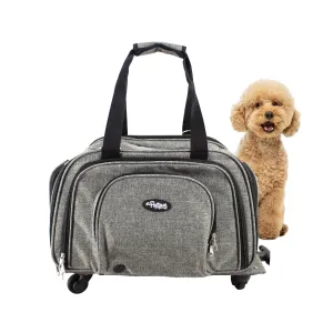Happy Camper Expandable Pet Carrier: 4x Room, Durable Mesh, 360° Wheels, Faux-Sherpa Mat, Airline Approved, 3 Carrying Options, Zipper Doors, Removable Wheels & Base, Folds Flat for Travel for Dogs, Cats, Small Animals, Supports up to 15 LBS