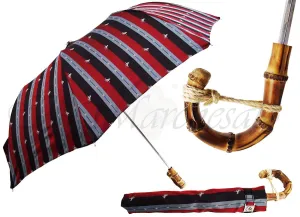 Multi-Color Striped Men's Folding Umbrella - Whangee Bamboo Handle