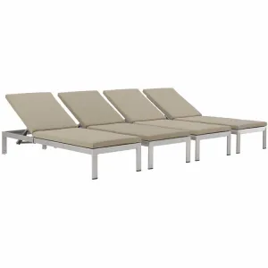 Shore Outdoor Patio Aluminum Chaise Lounge Chairs with Cushions Set of 4
