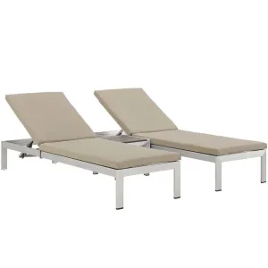 Shore Three-Piece Outdoor Patio Aluminum Chaise Lounge Set with Cushions