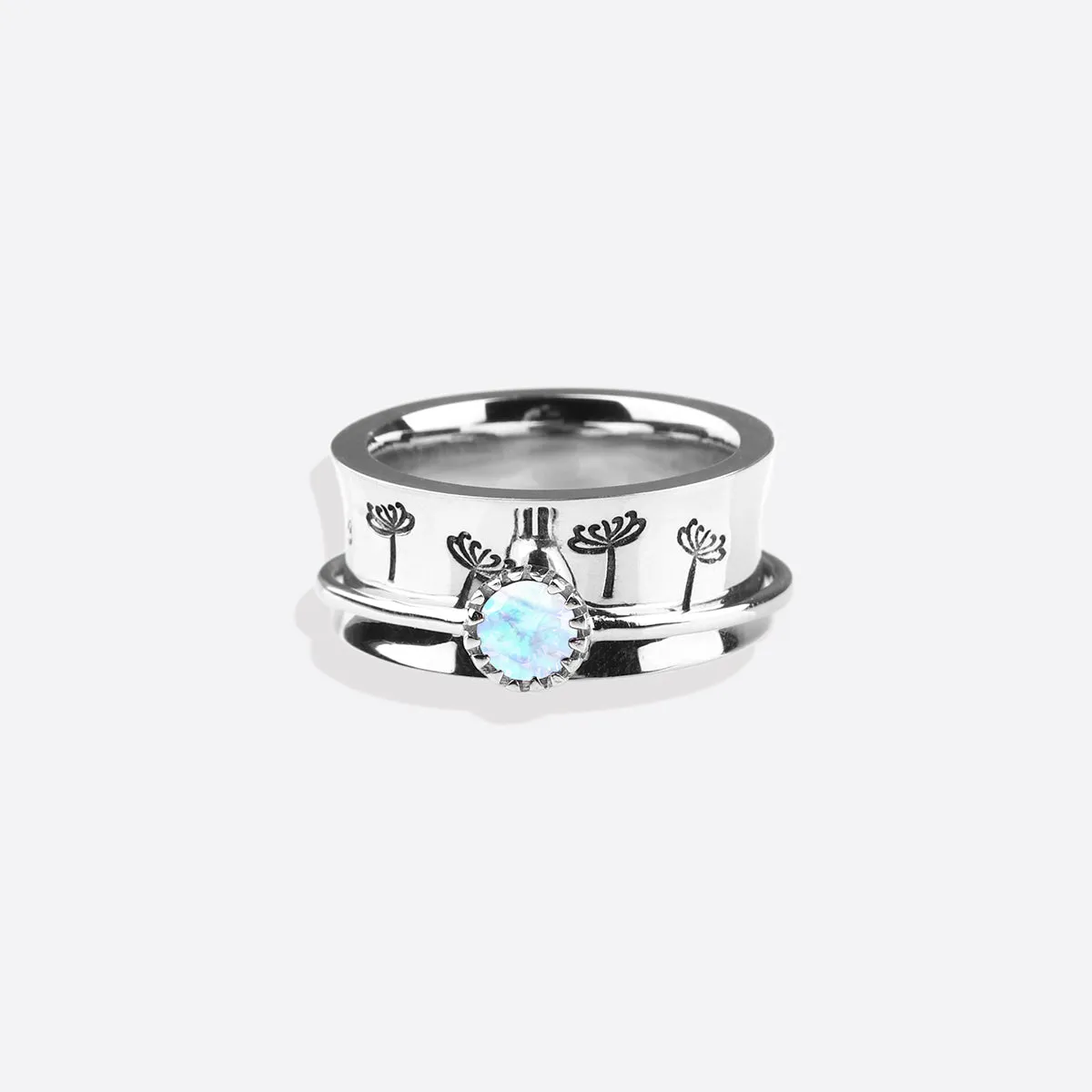 Silver Dandelion Birthstone Spinning Fidget Ring