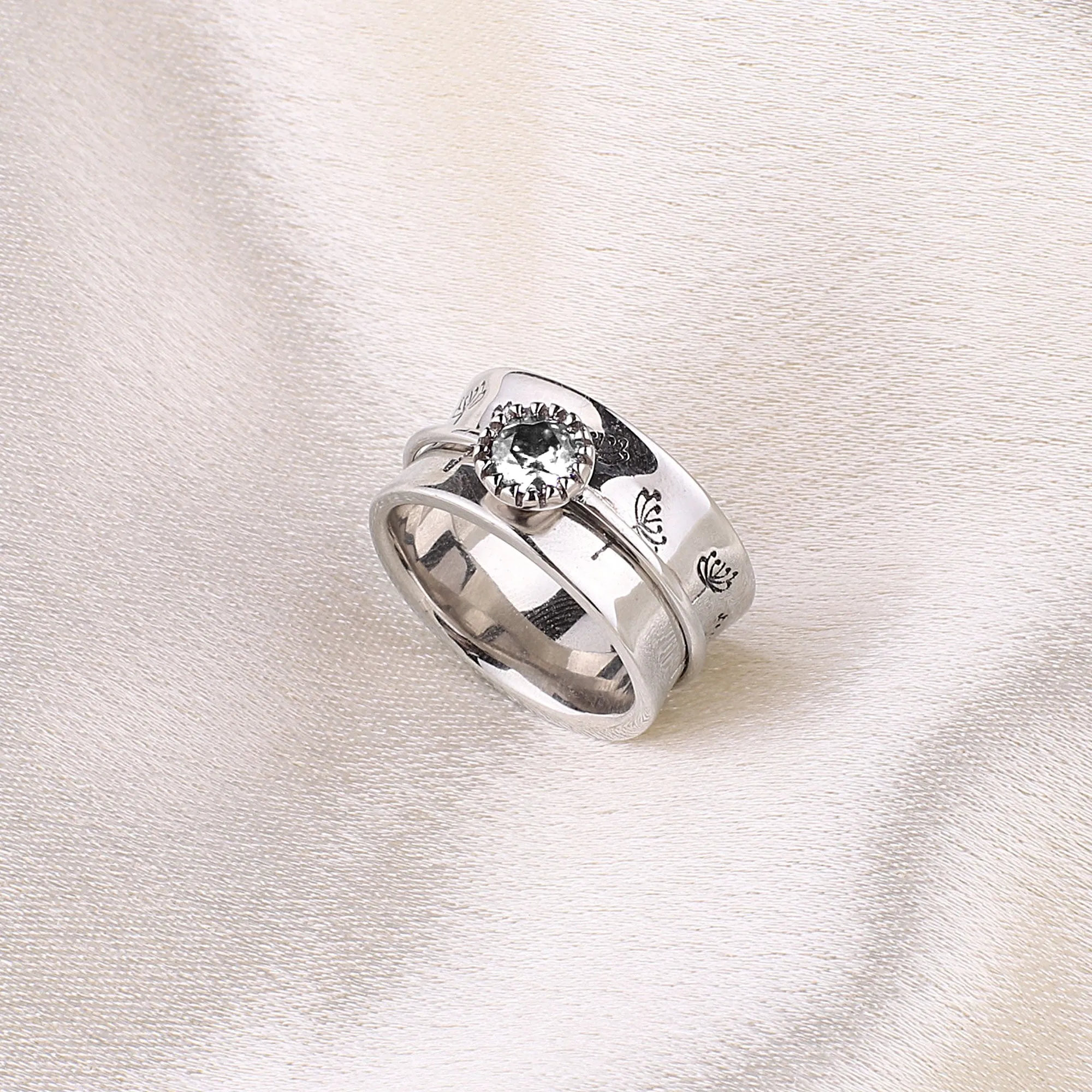 Silver Dandelion Birthstone Spinning Fidget Ring