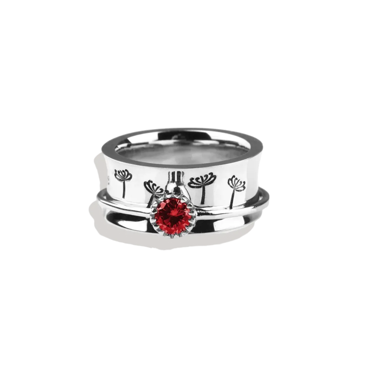 Silver Dandelion Birthstone Spinning Fidget Ring