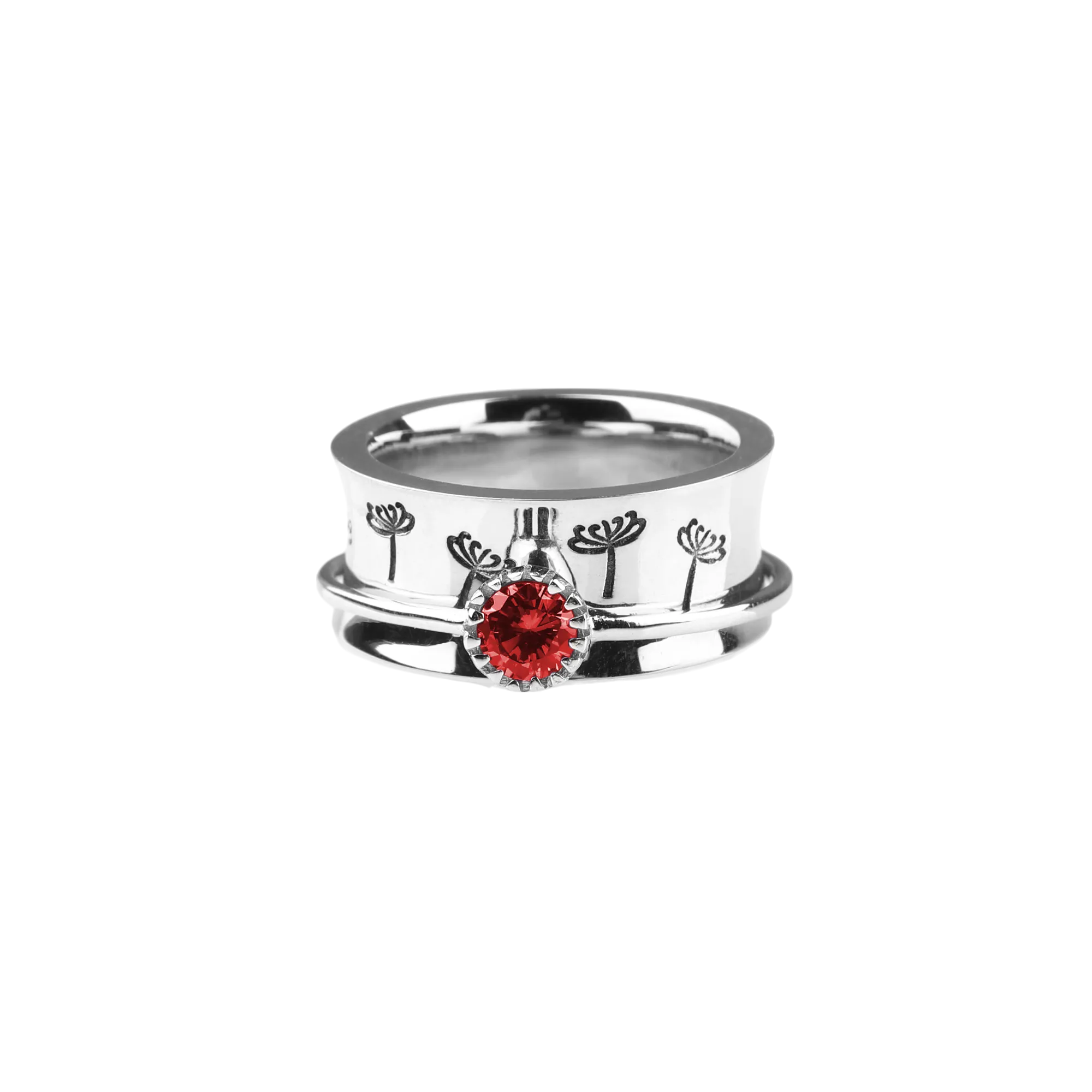 Silver Dandelion Birthstone Spinning Fidget Ring