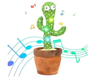 SUPER TOY Dancing Cactus Singing Plush Toy with Rechargeable Cable & Recording Function - Repeat What You Say - Pack of 1