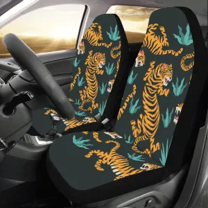 Tiger Car Seat Covers 2 pc, Animal Print Leopard Cheetah Pattern Front Seat Dog Vehicle SUV Universal Protector Accessory Men Women